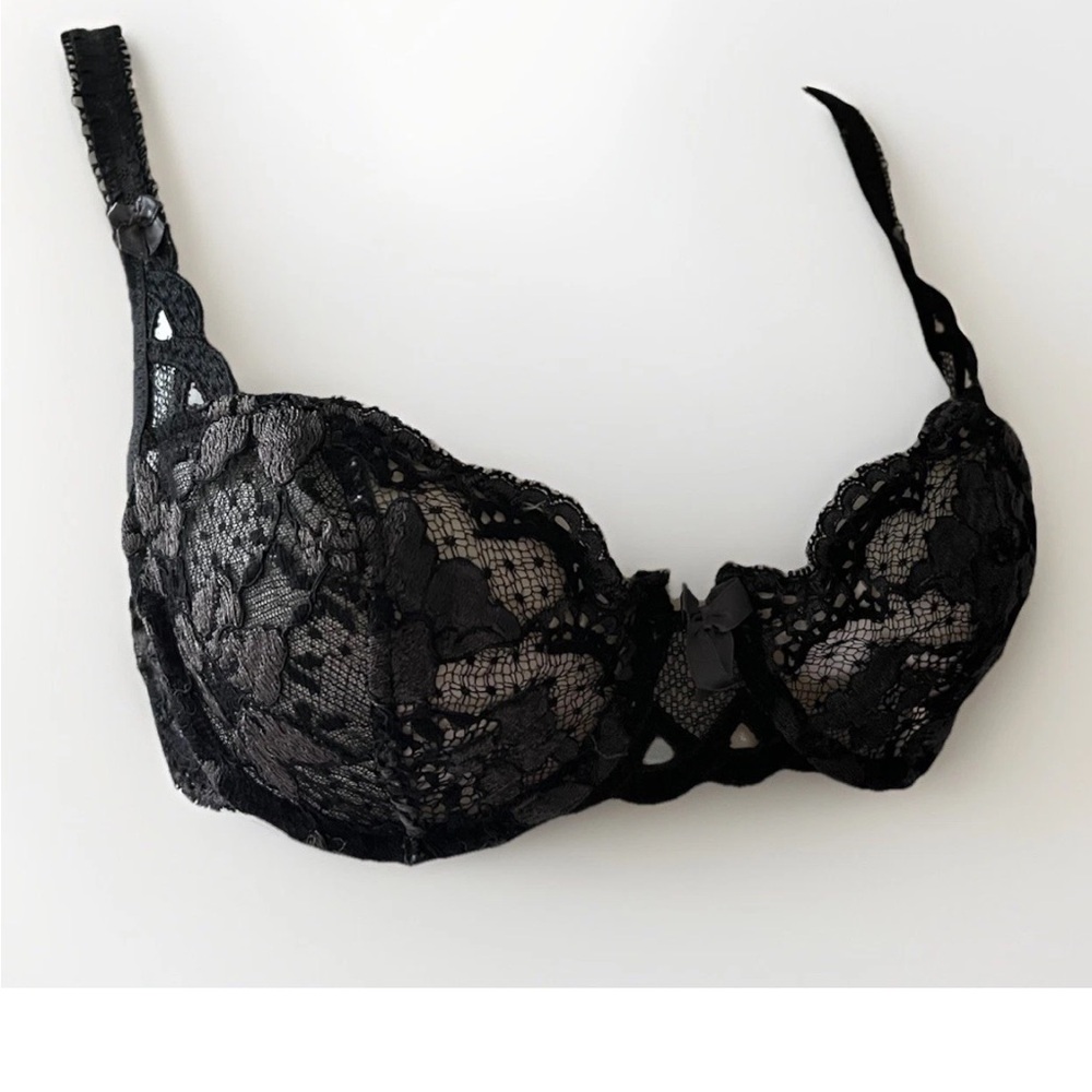 Simone Perele Black & Silver Gray Floral Lace Push Up Bra 34B